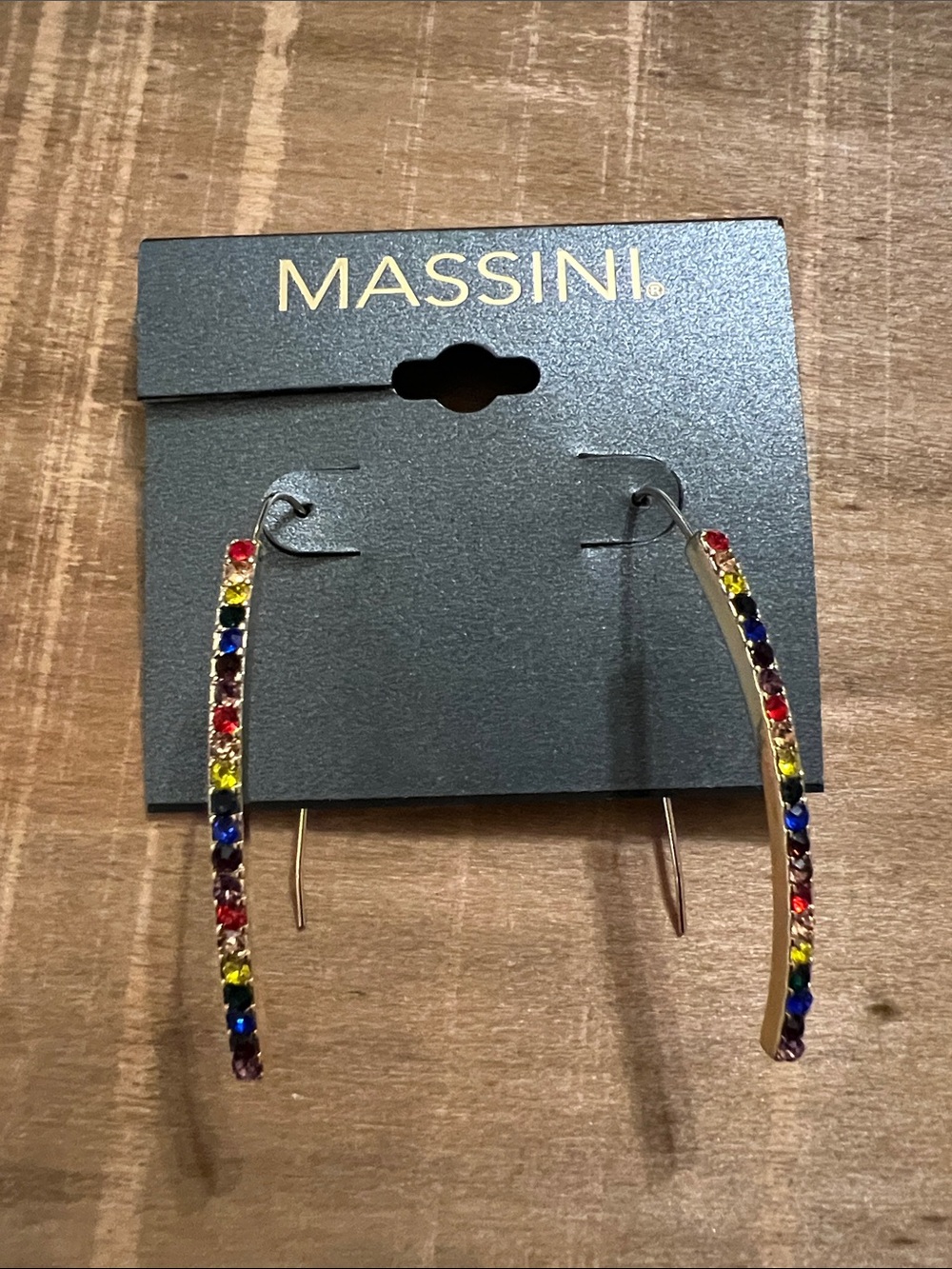 3/$18 Massini Gold-Tone Hoop Earrings with Red, Yellow & Blue Crystals Lot 143
